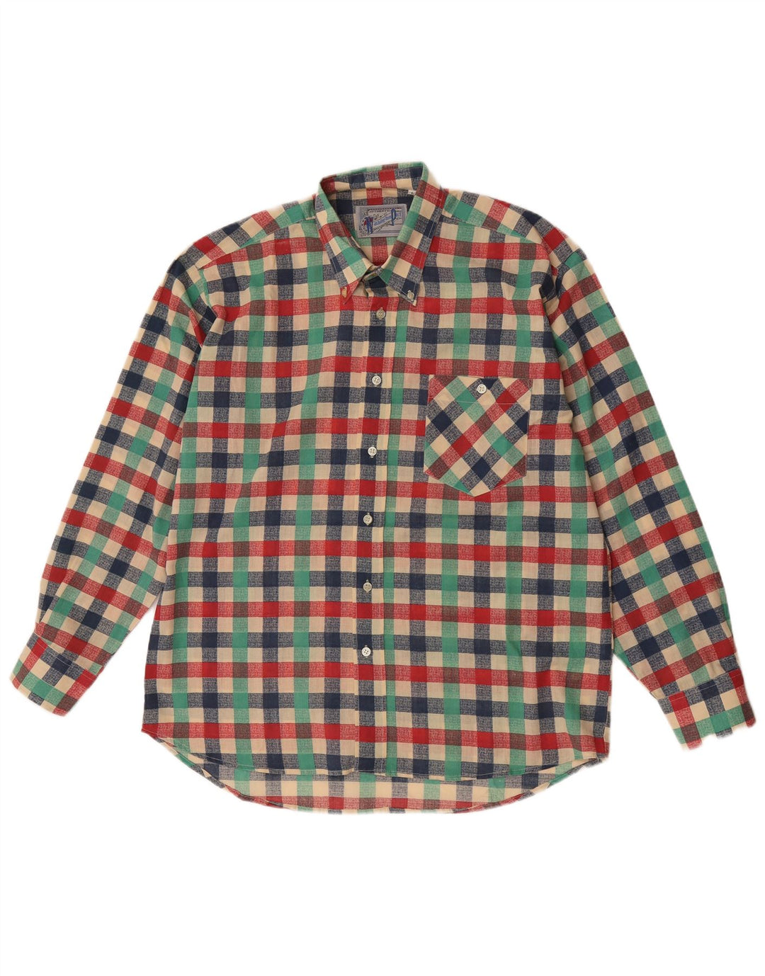 Vintage herreskjorte Stor flerfarvet Gingham Polyester