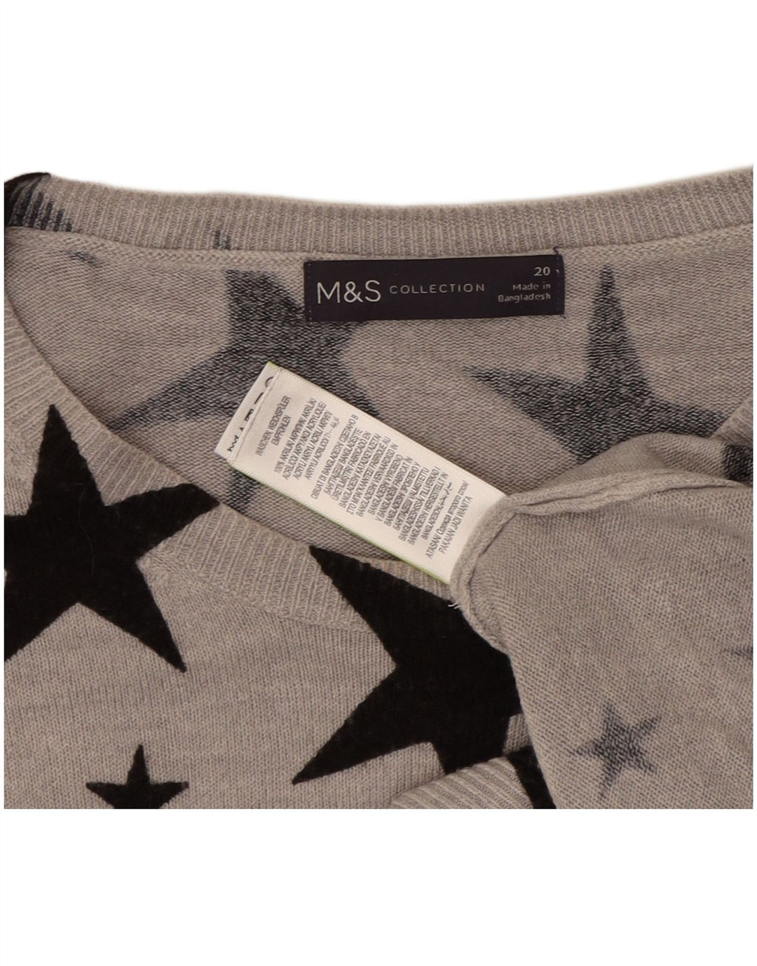 MARKS & SPENCER Womens Crew Neck Jumper Sweater UK 20 2XL Grey Geometric