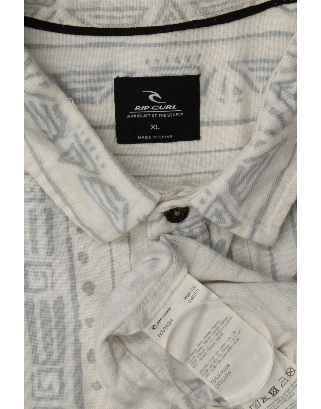 Rip Curl Kortærmet Herreskjorte XL Hvid Geometrisk Viscose