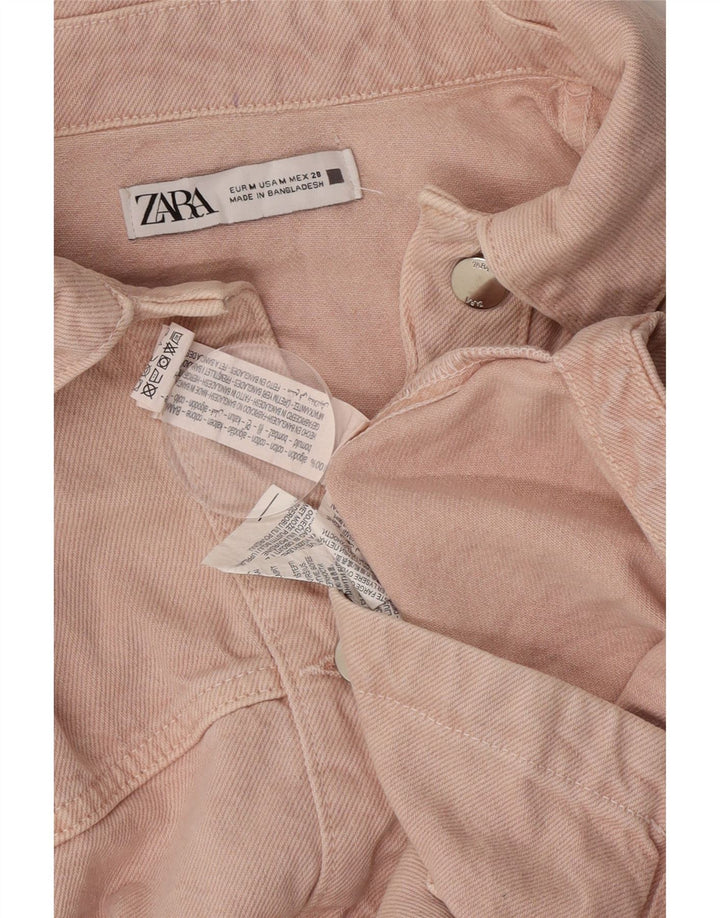 Zara Dame Oversized Denim Jacket UK 14 Medium Pink Bomuld