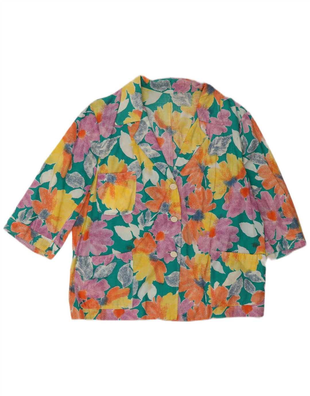 Vintage Dame 3 Button Blazer Jacket UK 16 Large Multicolored Floral