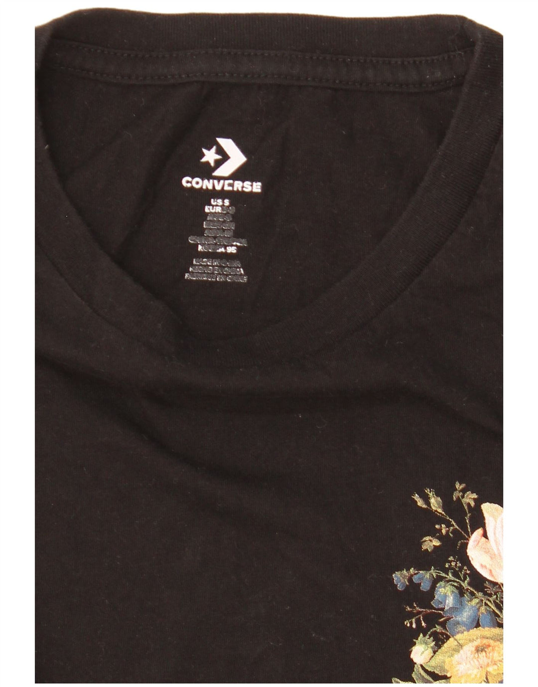 Converse Dame Oversized grafisk T-shirt Top UK 10 Small Black Floral