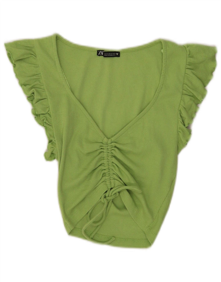 Zara Womens Crop Top UK 8 Lille grøn bomuld