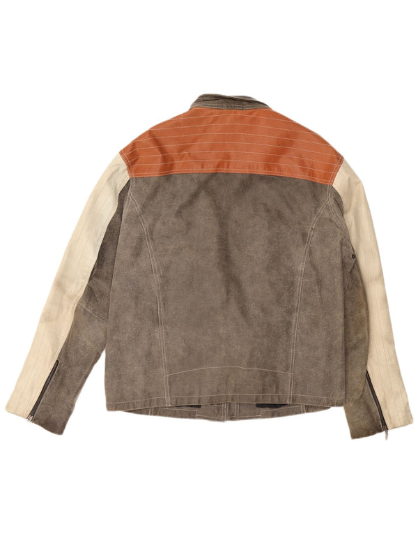 EXPLORER Herre læderjakke UK 40 Large Grey Colourblock Læder