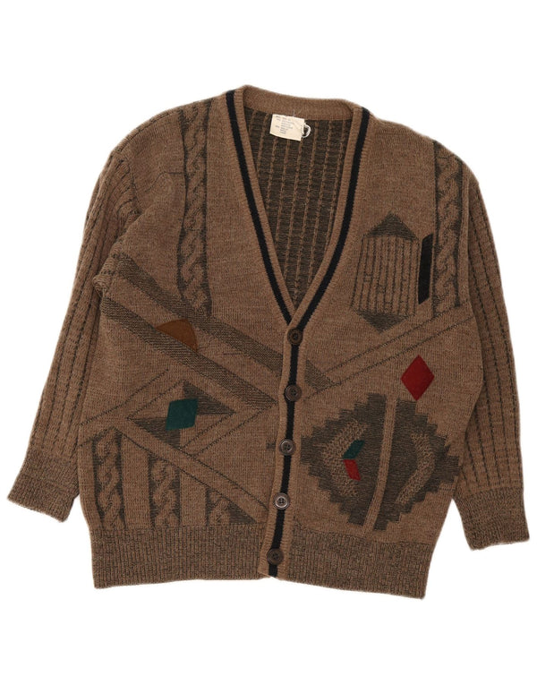 Vintage herre cardigan sweater UK 34 /36 Lille brun geometrisk polyakryl