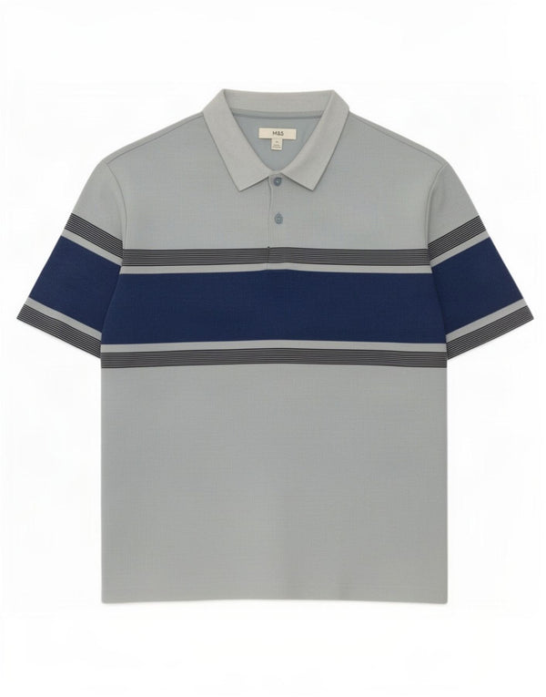 Marks & Spencer Polo Shirt til mænd 2XL Blå Colourblock Bomuld