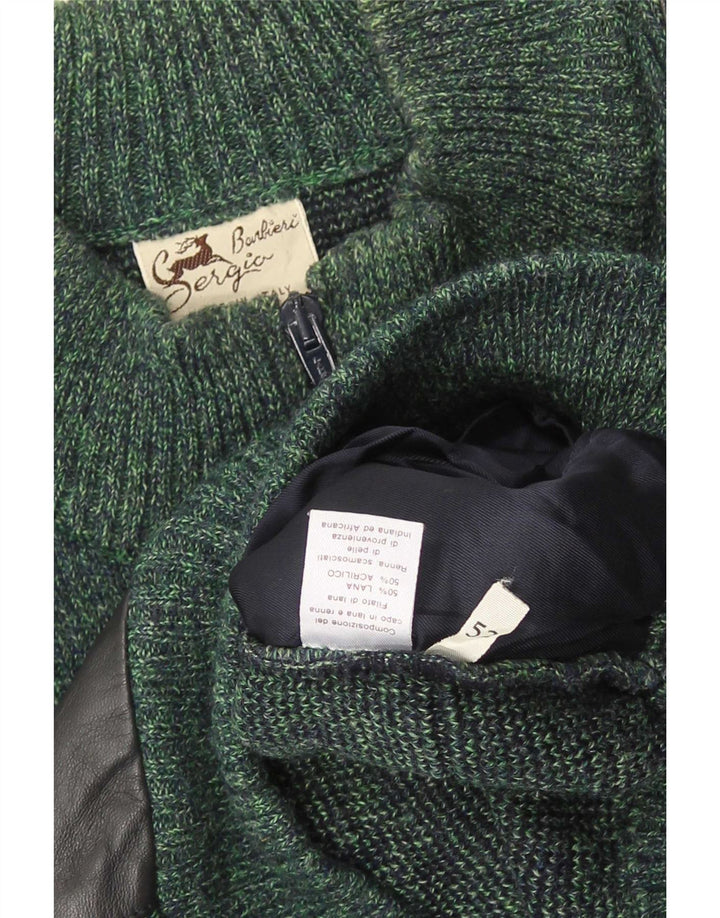 Sergio Barbieri Herre Zip Neck Jumper Sweater IT 52 Stor grøn ternet uld