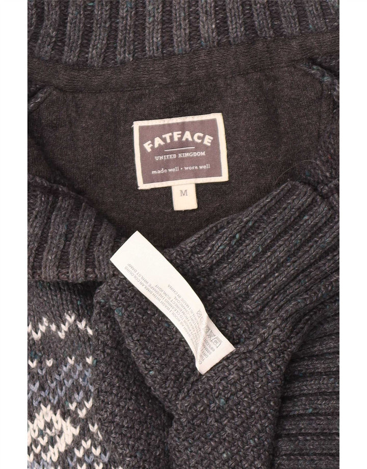 Fat Face Herre Button Neck Jumper Sweater Medium Grey Fair Isle Classic