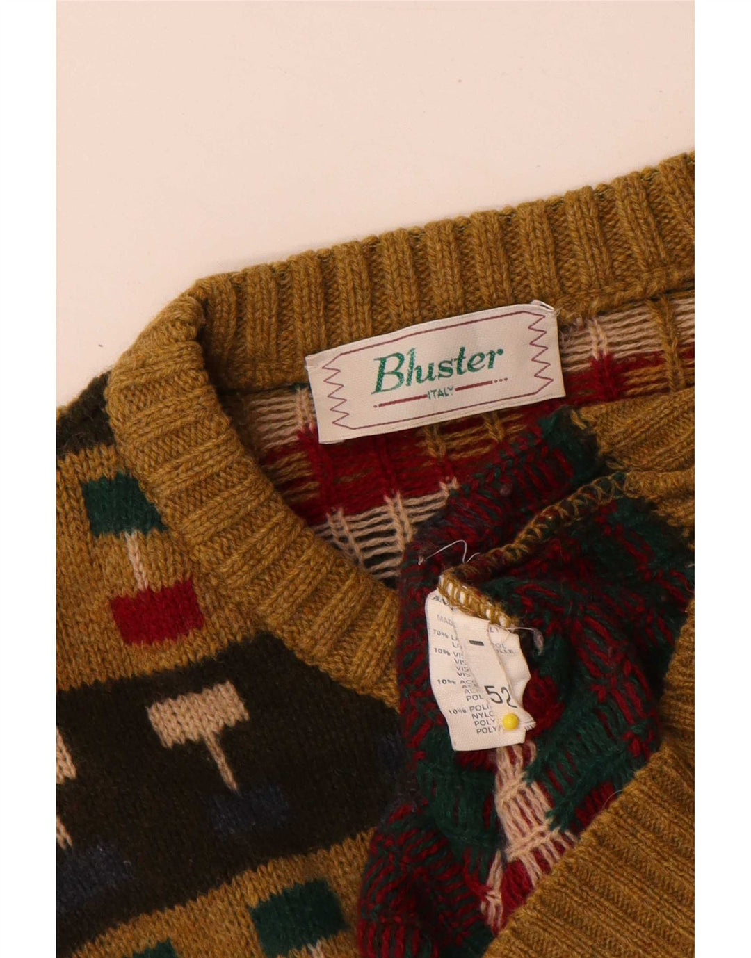 Bluster Herre Crew Neck Jumper Sweater IT 52 Stor brun geometrisk uld