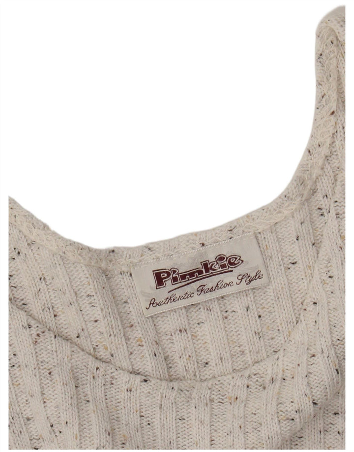 PIMKIE Dame Crop Vest Tank Top UK 12 Medium Off White Flecked