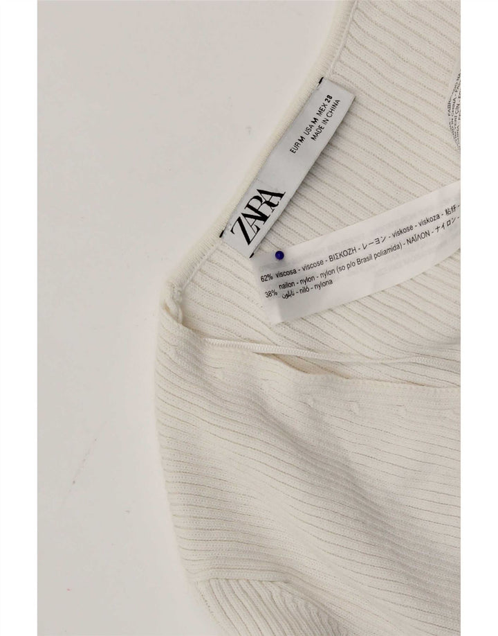 Zara Womens Crop Cardigan Sweater UK 12 Medium White Viscose