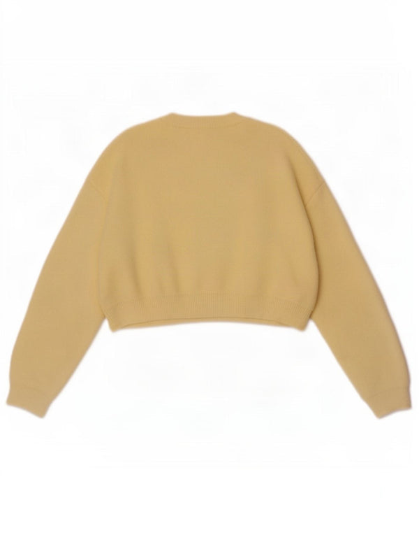 Zara Womens Crop Crew Neck Jumper Sweater UK 14 Medium Yellow Nylon