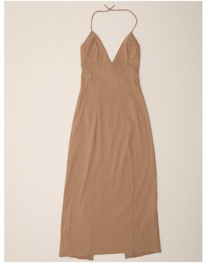 Zara Dame Halter Dress UK 8 Small Beige Linen