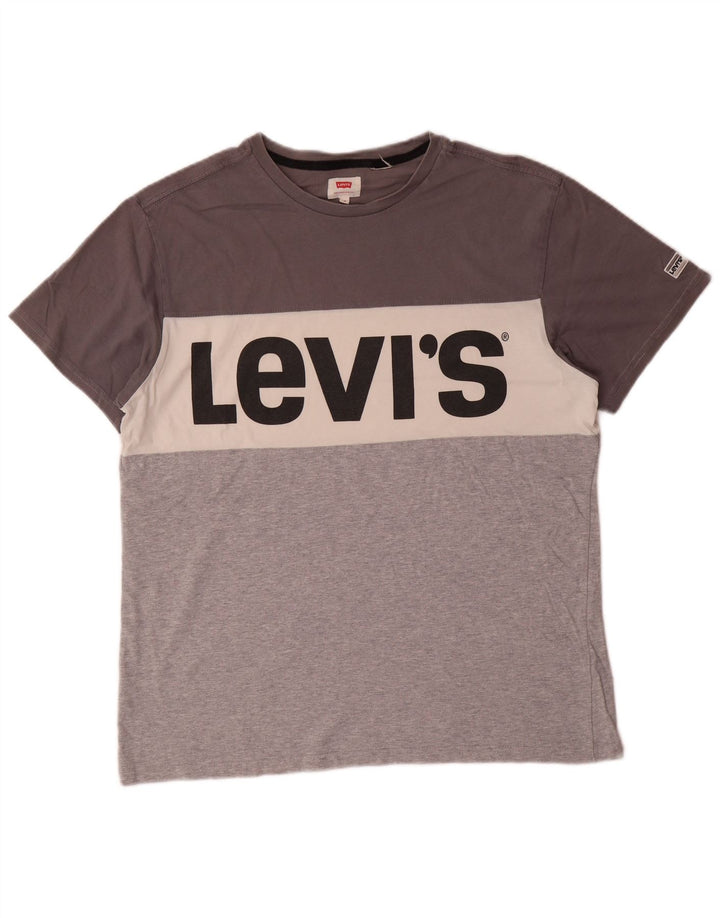 LEVI'S Herre grafisk T-shirt top mellemgrå farveblok