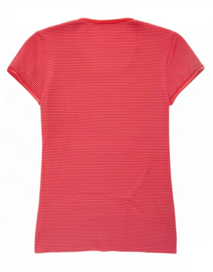 Benetton Dame T-Shirt Top UK 12 Medium Pink Stribet Viscose
