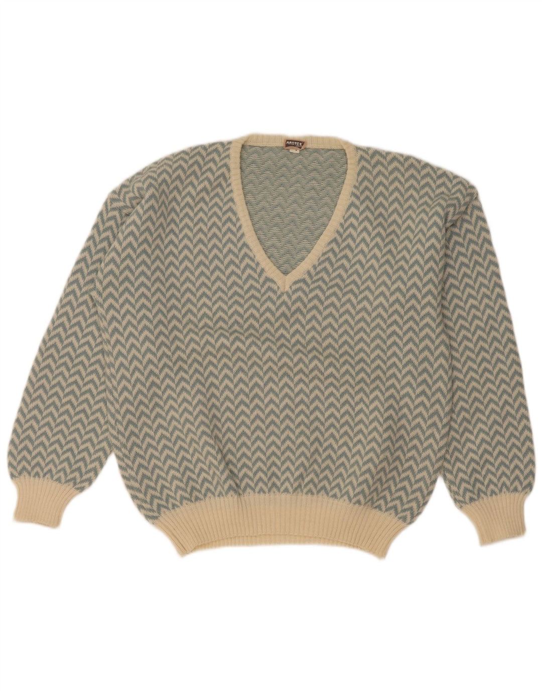 Master Womens V-hals sweater UK 14 Medium Blue Chevron