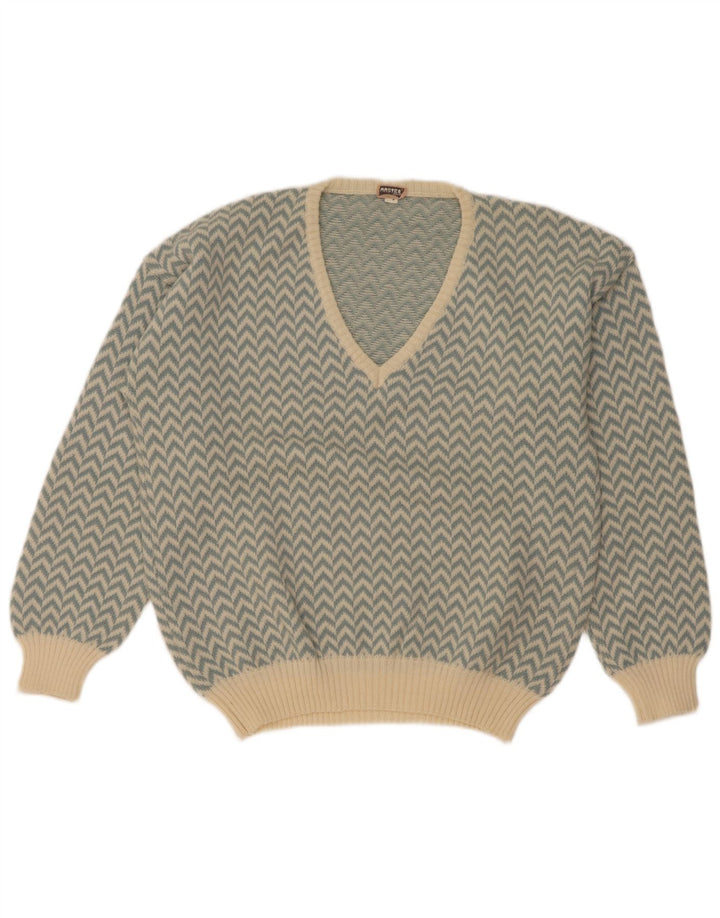 Master Womens V-hals sweater UK 14 Medium Blue Chevron