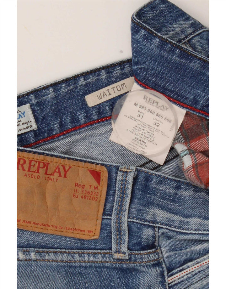 Replay Herre Waitom Distressed Straight Jeans W31 L32 Blå Bomuld