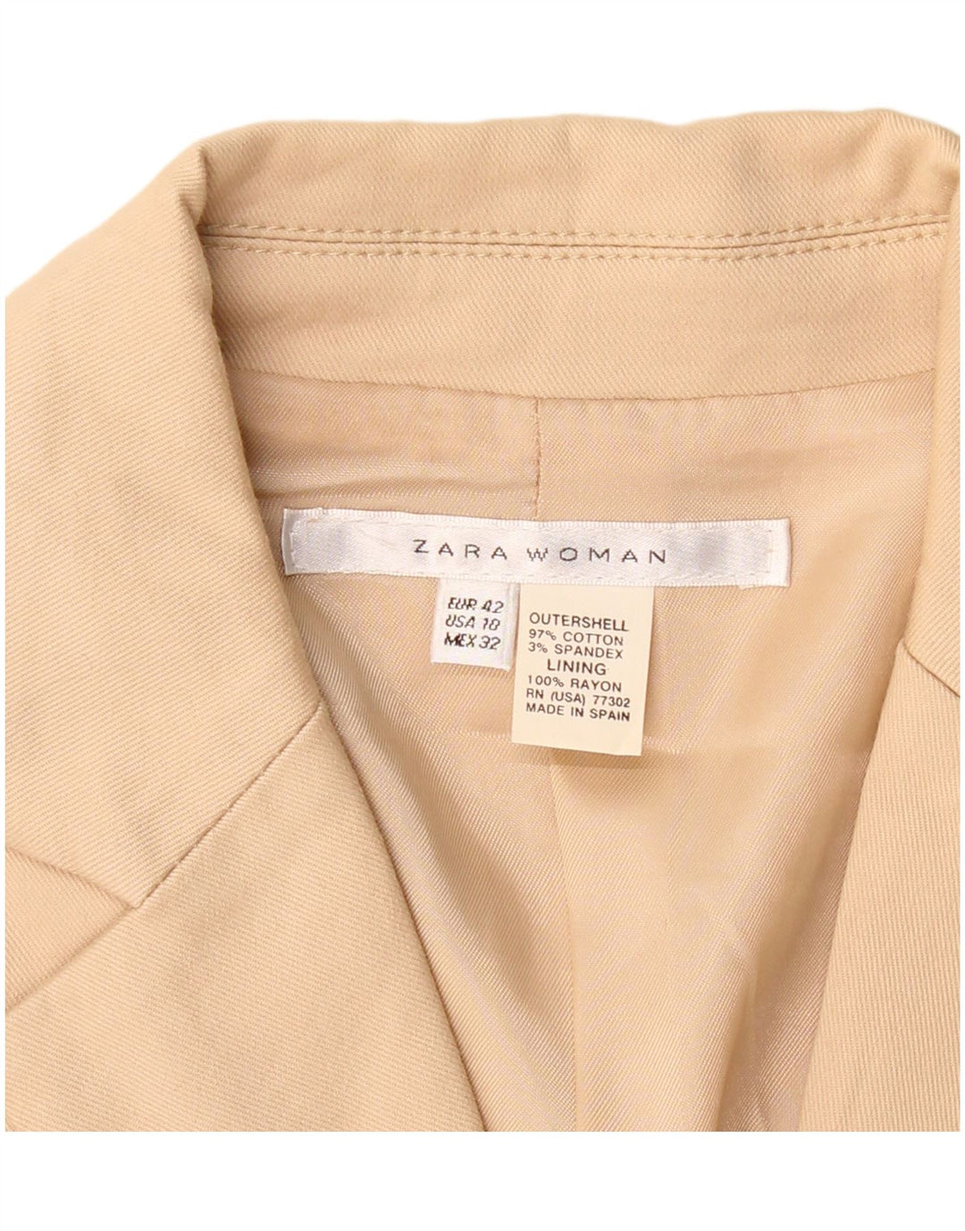ZARA Dame 2-knaps blazerjakke EU 42 Stor beige bomuld