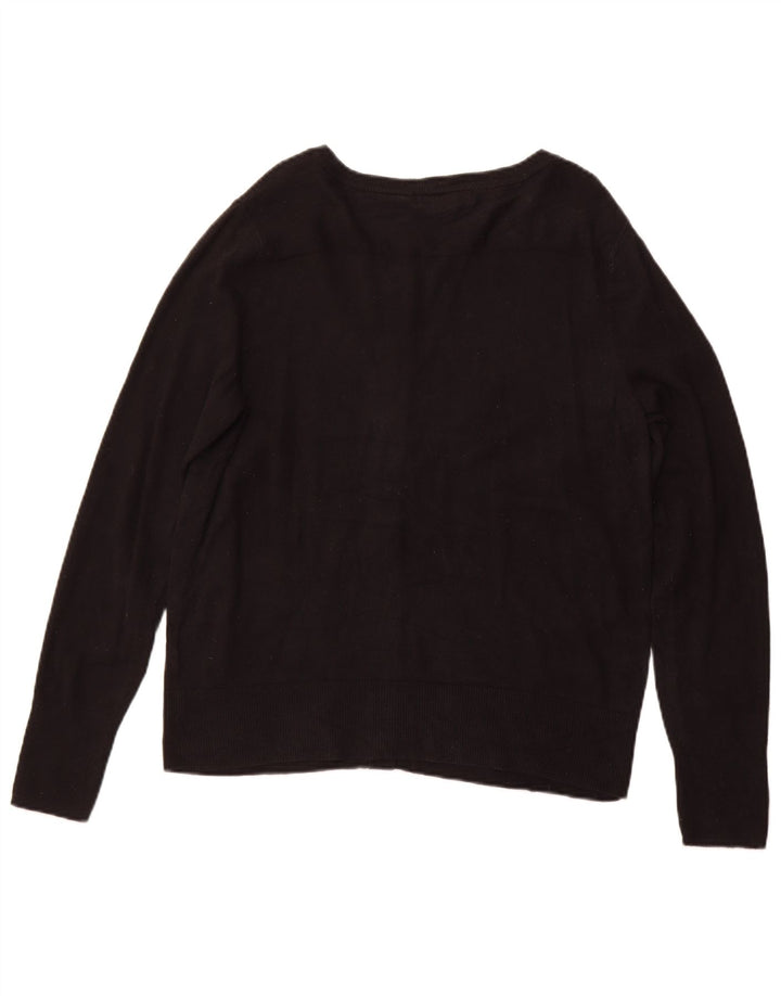 EDDIE BAUER Dame Cardigan Sweater UK 16 Stor Sort Bomuld