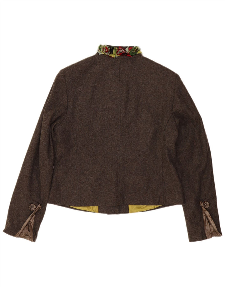 Vintage dame 7-knaps blazerjakke EU 42 Large Brown Virgin Wool