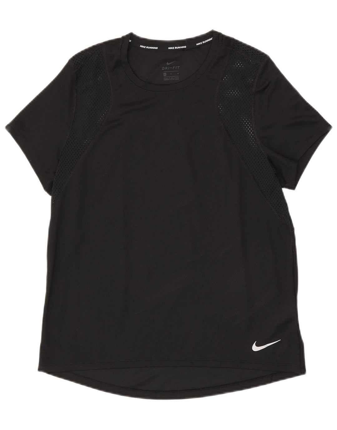 NIKE Dame Dri Fit T-Shirt Top UK 14 Medium Sort Polyester