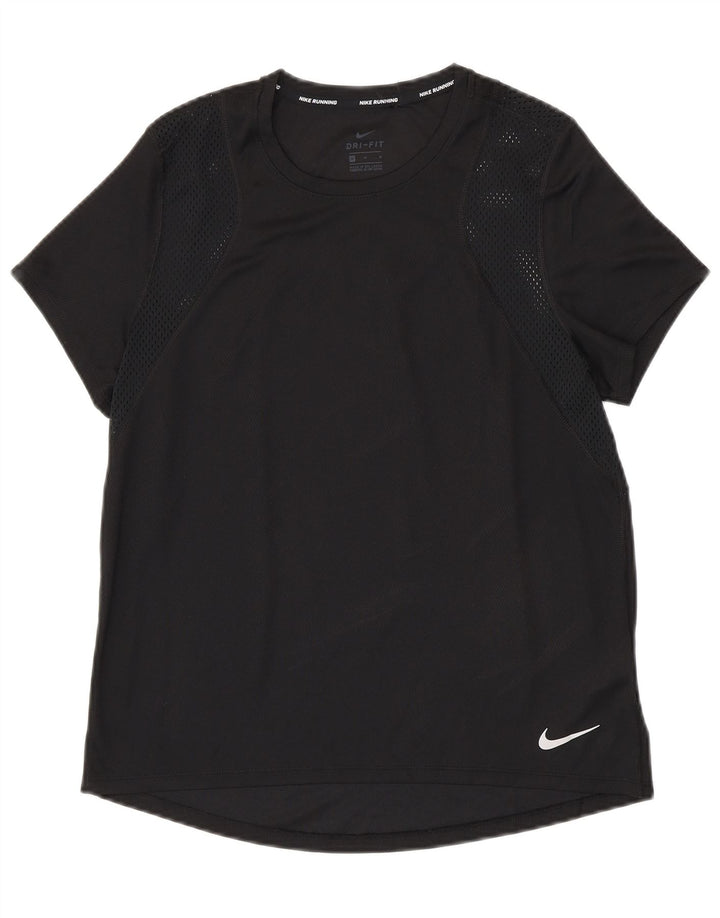 NIKE Dame Dri Fit T-Shirt Top UK 14 Medium Sort Polyester