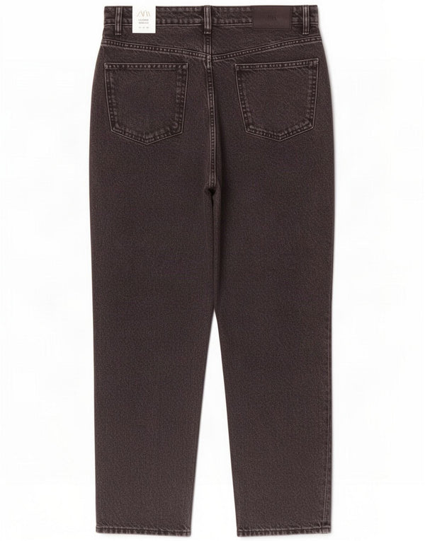 Zara Dame Mom High Rise Tapered Jeans EU 44 XL W30 L27 Sort Bomuld