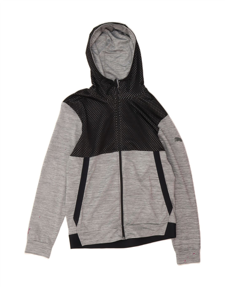 PUMA Mens Zip Hoodie Sweater Small Grey Colourblock Polyester Vintage Puma and Second-Hand Puma from Messina Hembry 