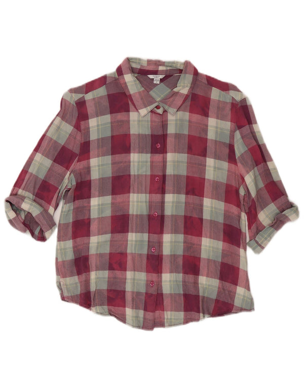 Guess 3/4-ærmet løs pasform flannelskjorte til kvinder UK 10 Lille rød plaid