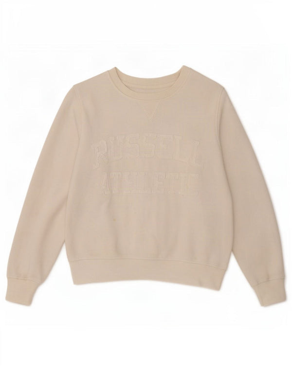 Russell Athletic Womens Grafisk Sweatshirt Jumper UK 14 Medium Off White