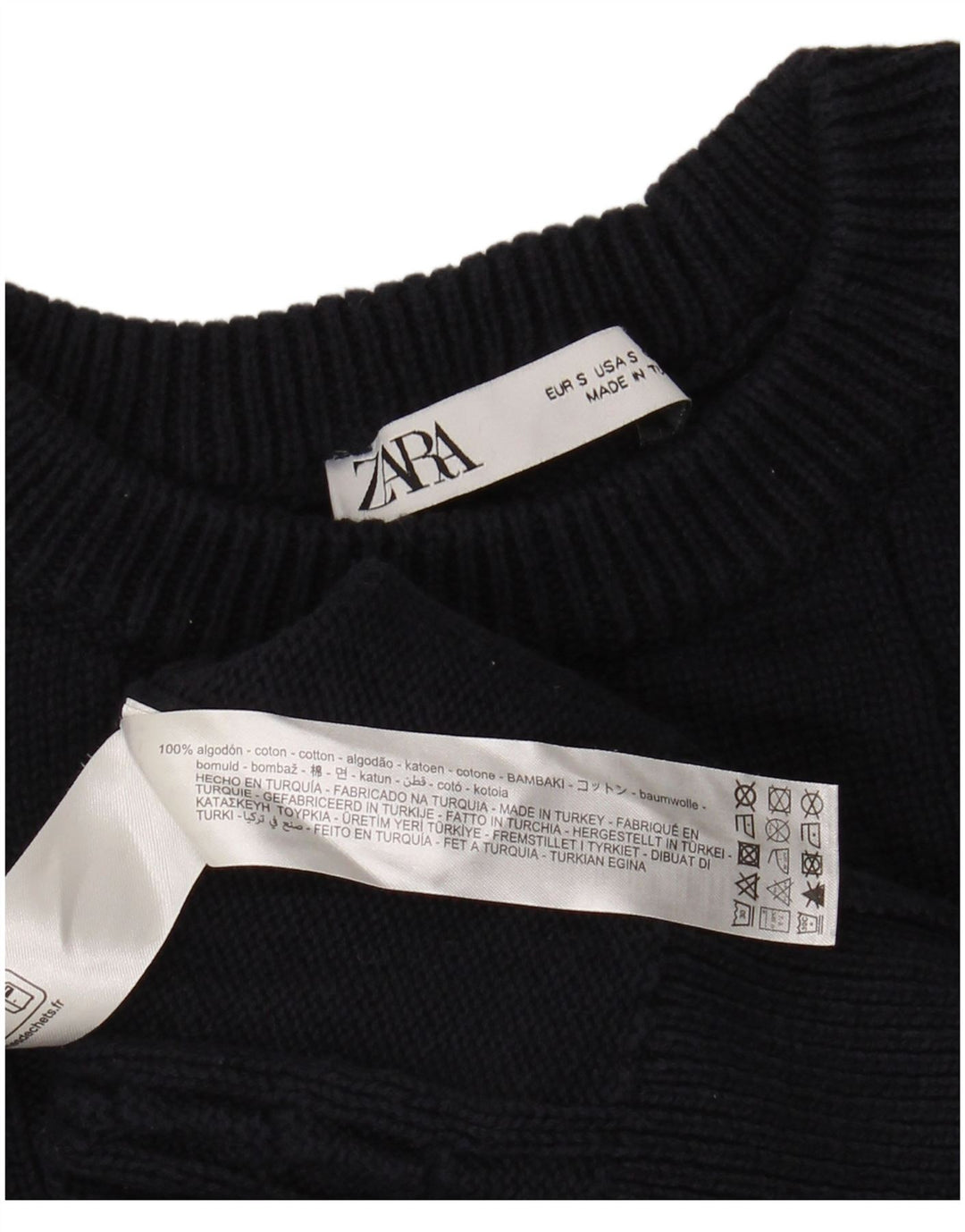 Zara Herre sweater med rund hals, lille marineblå bomuld