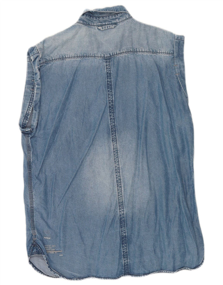 G-Star Dame ærmeløs denim skjorte UK 14 Medium Blue Lyocell