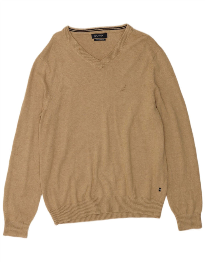 NAUTICA Herre V-hals sweater Medium Beige Bomuld
