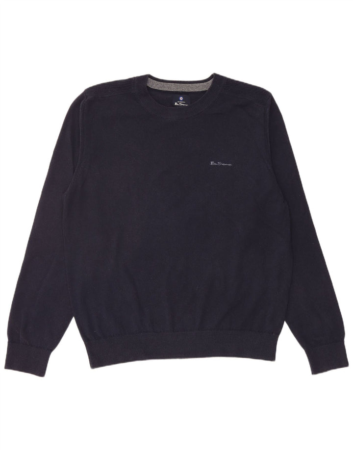 BEN SHERMAN Mens Crew Neck Jumper Sweater Large Navy Blue Cotton
