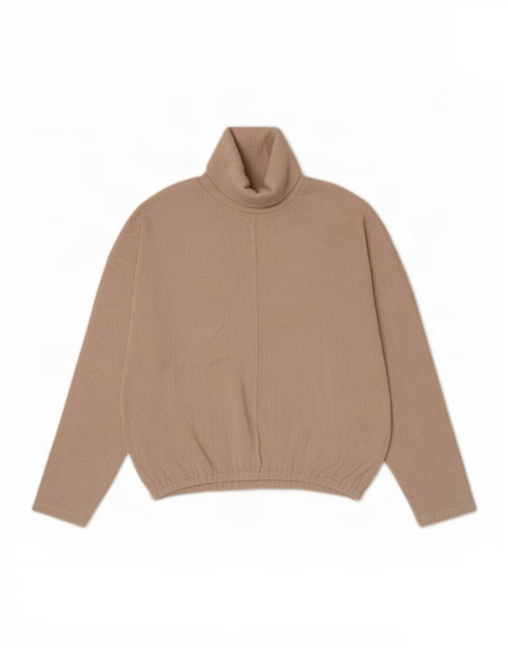 Zara Dame Oversized Roll Neck Jumper Sweater UK 14 Medium Beige Polyester
