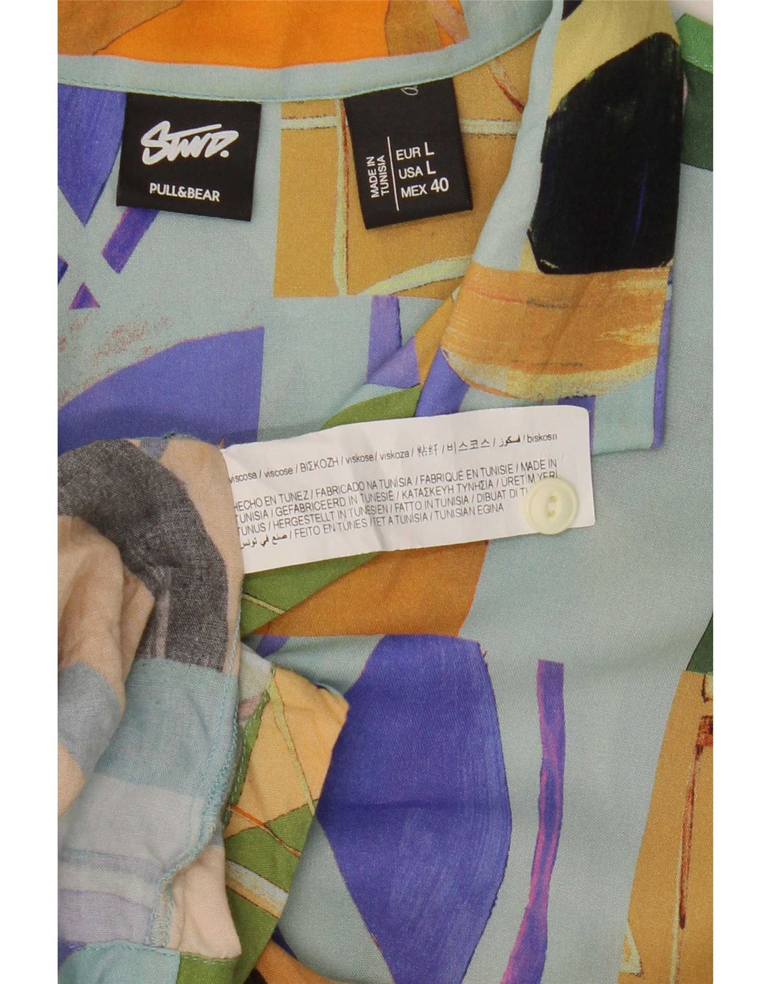 Pull & Bear Kortærmet Herreskjorte Stor flerfarvet Patchwork Viscose