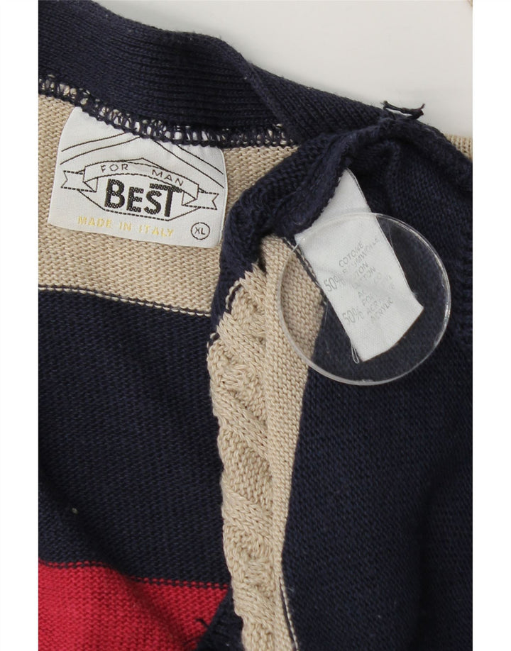 Vintage herre cardigan sweater XL flerfarvet stribet bomuld