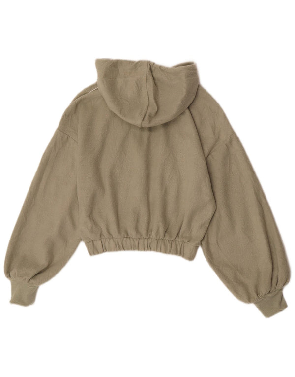 Topshop Dame Crop Hooded Zip Neck Fleece Jumper UK 6 XS Khaki Polyester