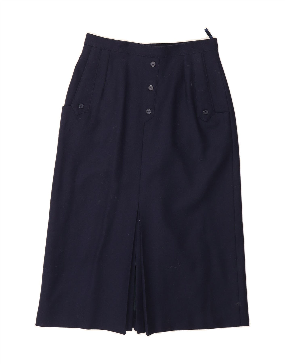 DORENE Womens A-Line Skirt UK 12 Medium W28  Navy Blue Wool Vintage Dorene and Second-Hand Dorene from Messina Hembry 