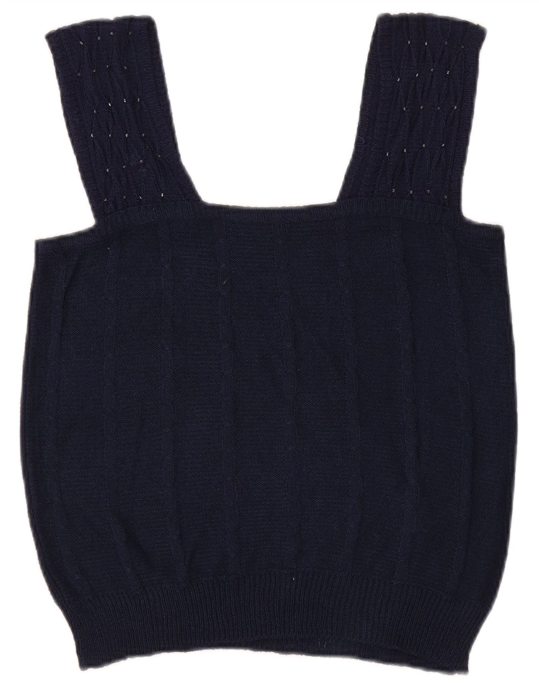 Vintage Dame Crop Knit Cami Top UK 8 Small Navy Blue