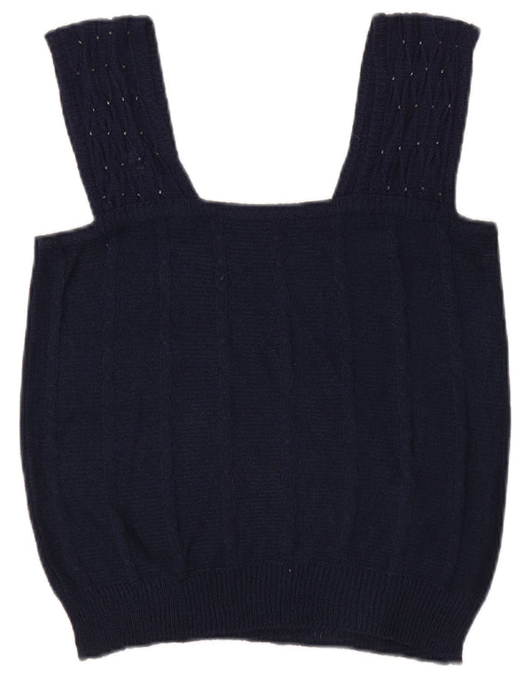Vintage Dame Crop Knit Cami Top UK 8 Small Navy Blue