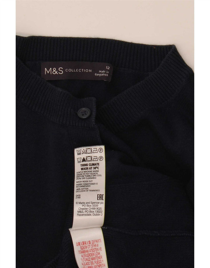 Marks & Spencer Dame Crop Cardigan Sweater UK 12 Medium Navy Blue Bomuld