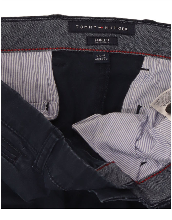 TOMMY HILFIGER Slim Fit Chinobukser til mænd W34 L32 Marineblå bomuld