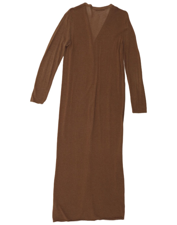 Zara Womens Longline Cardigan Sweater UK 10 Small Brown Cotton