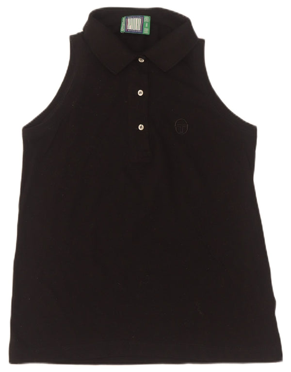 Sergio Tacchini Dame ærmeløs poloshirt UK 10 Small Black Bomuld