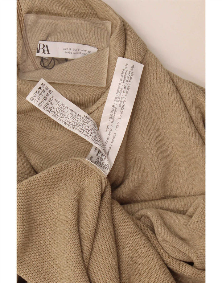 Zara Dame Turtle Neck Jumper Sweater UK 10 Small Beige Viscose