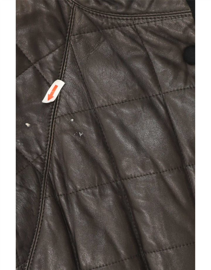 Vintage polstret læderfrakke til kvinder UK 12 Medium Black
