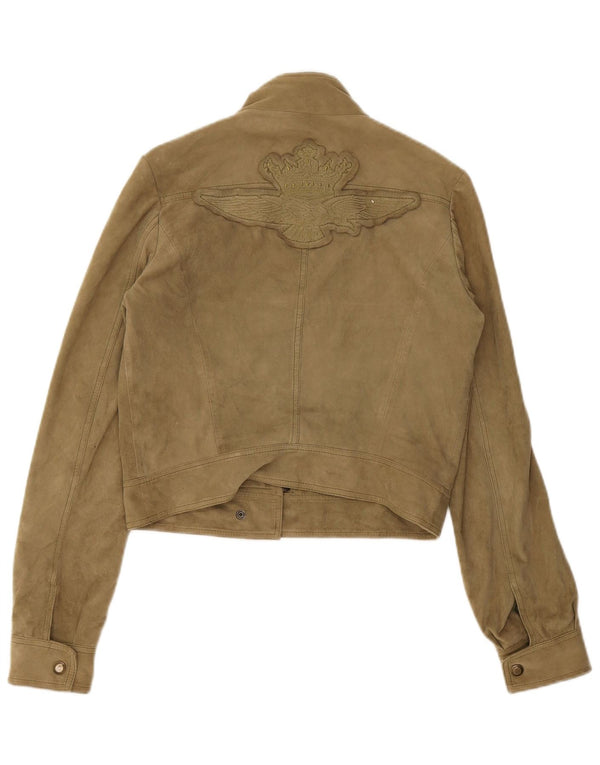 Aeronautica Militare Dame Crop Ruskindsjakke IT 42 Medium Khaki Læder