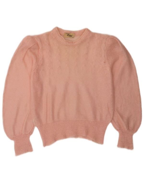 Vintage kvinders se gennem rund hals sweater UK 14 Medium Pink